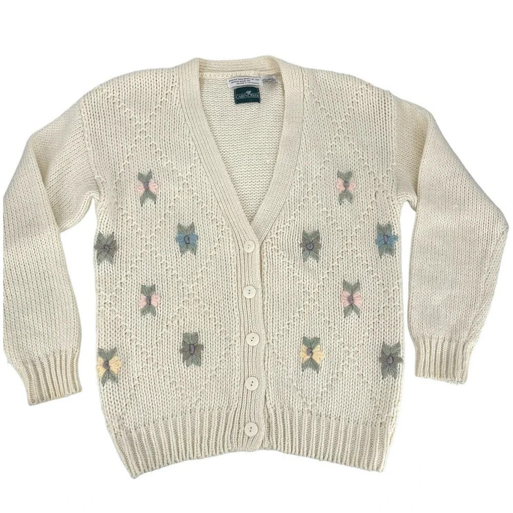 Vintage Cabin Creek Women's Sweater Embroidered Floral Cardigan size Small